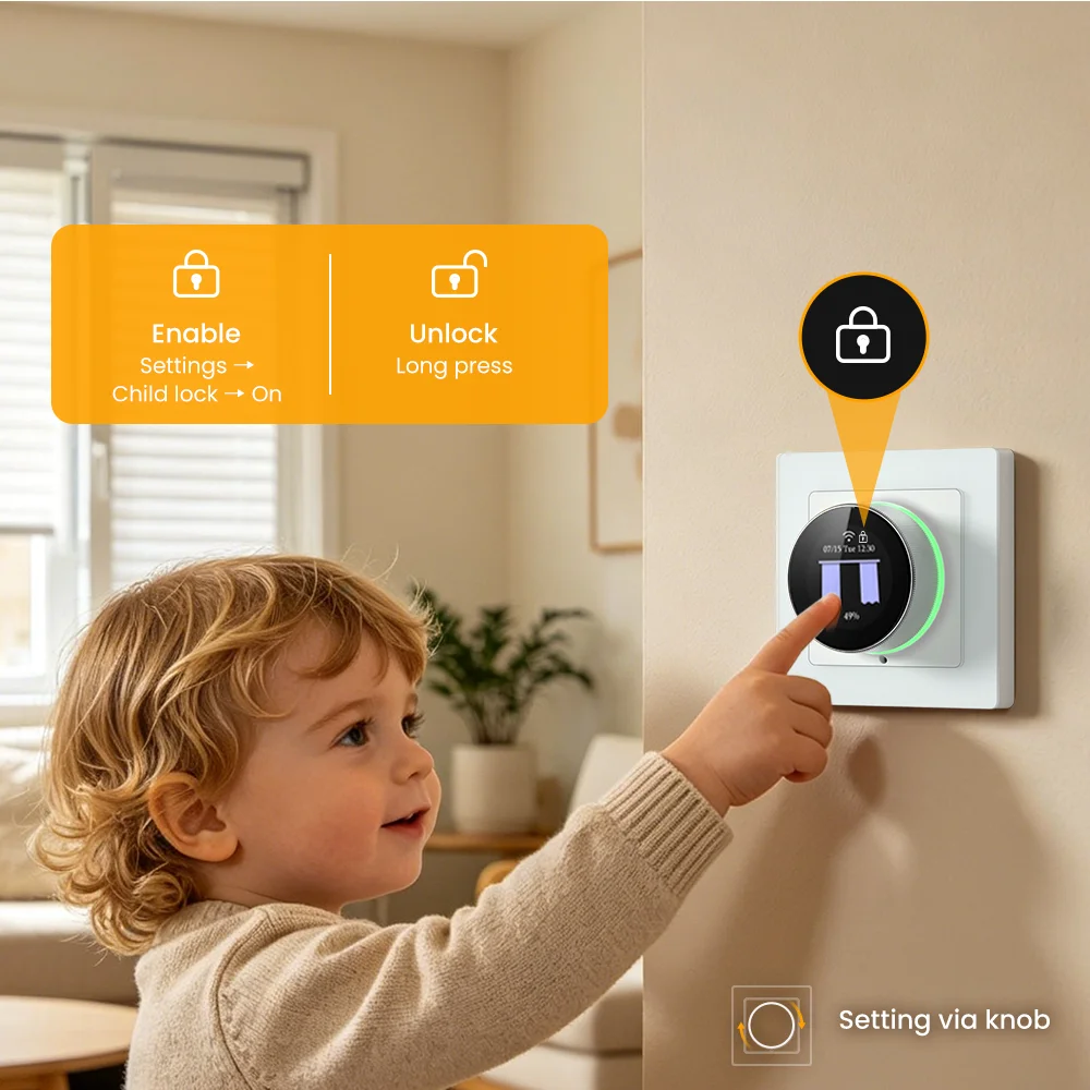 AVATTO WiFi Smart Knob Curtain Switch,Precise Percentage Control,With Ambient Light Ring,Support Tuya Alexa Google Home Alice