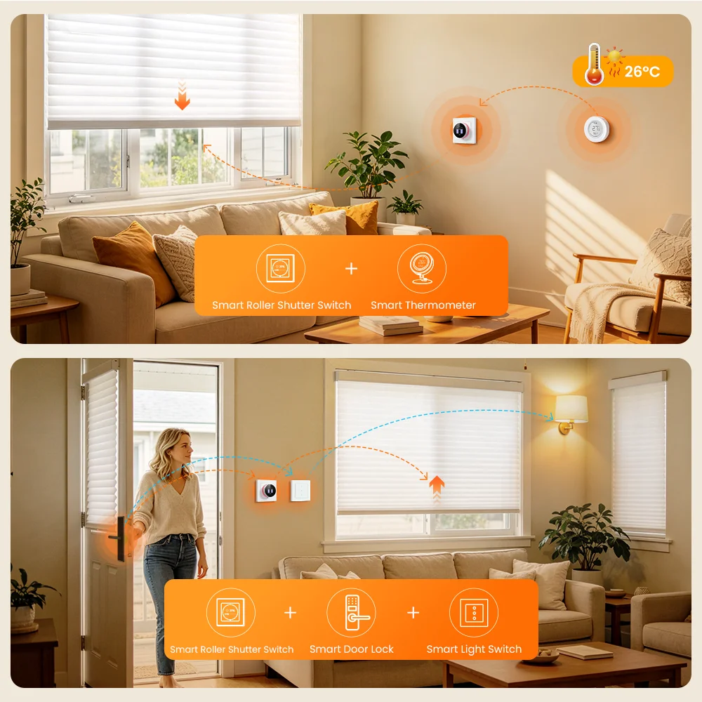 AVATTO WiFi Smart Knob Curtain Switch,Precise Percentage Control,With Ambient Light Ring,Support Tuya Alexa Google Home Alice