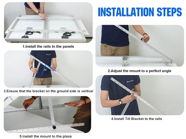 ECO-WORTHY Upgraded 45in Solar Panel Mount Brackets, with Foldable Tilt Legs, Suitable for 2pcs 100W/1pcs 200W 300W 400W