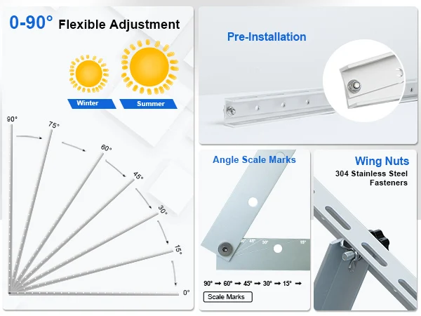 ECO-WORTHY Upgraded 45in Solar Panel Mount Brackets, with Foldable Tilt Legs, Suitable for 2pcs 100W/1pcs 200W 300W 400W