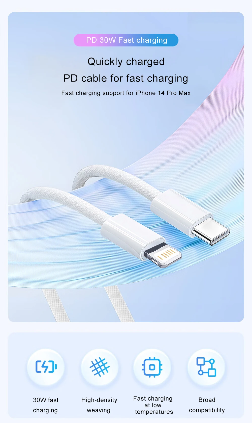 30W Fast Charging USB Cable For iPhone 14 13 12 11 Pro Max 8 7 6 Plus XS X XR Type C Data Line 2M Quick Charge Phone Accessories