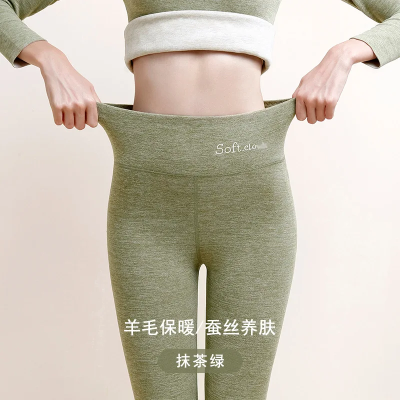 Birdtree, Cashmere Velvet Blend Warm Pants, For Women Plush Thickened lengthened High Waisted Pants With A Bottom Layer B30682QC