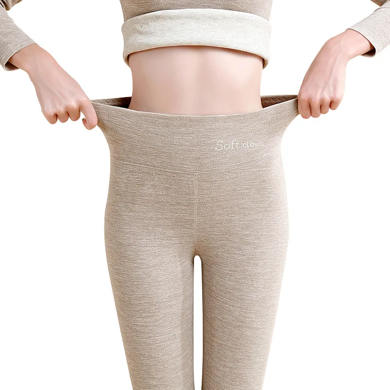 Birdtree, Cashmere Velvet Blend Warm Pants, For Women Plush Thickened lengthened High Waisted Pants With A Bottom Layer B30682QC