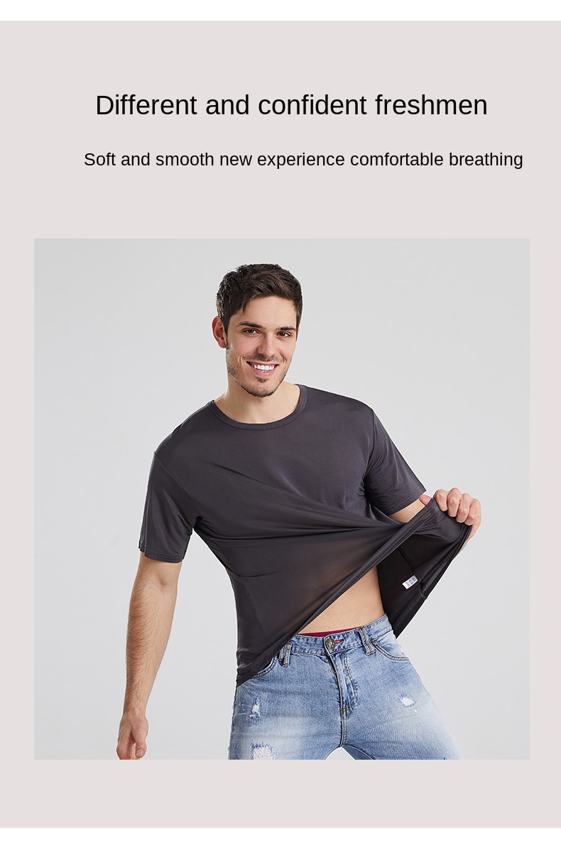 100% Mulberry Silk T-shirt Men Tops Fashion Comfortable Loose Casual Round Neck Cultural Shirt Pure Color Man Silk Pullover