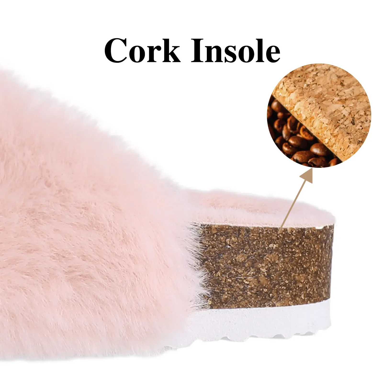 Crestar Women Fuzzy Slippers with Cork Footbed Fluffy Slide Sandals Open Toe Indoor House Shoes Arch Support Adjustable Slippers