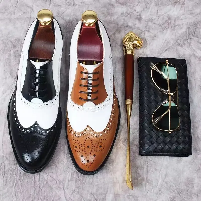Luxury Men Brogue Shoes High Quality Lace-Up Dress Shoes for Men All Match Oxford Shoe Fashion Point Toe Men Party Wedding Shoes