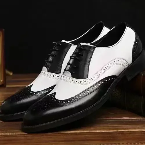 Luxury Men Brogue Shoes High Quality Lace-Up Dress Shoes for Men All Match Oxford Shoe Fashion Point Toe Men Party Wedding Shoes