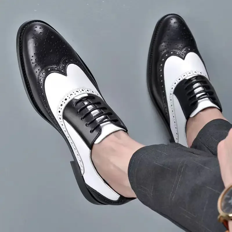 Luxury Men Brogue Shoes High Quality Lace-Up Dress Shoes for Men All Match Oxford Shoe Fashion Point Toe Men Party Wedding Shoes