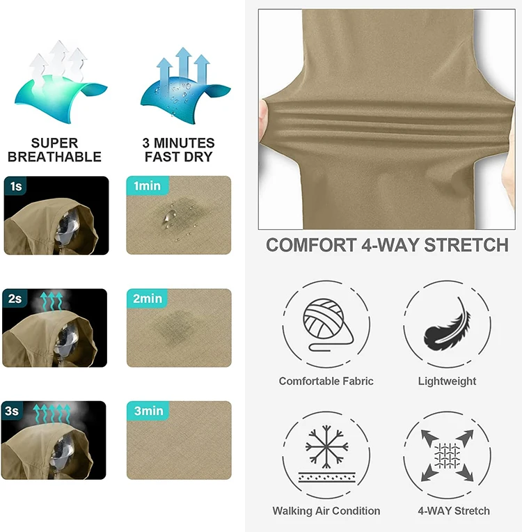 TRVLWEGO Mens Hiking Convertible Pants Waterproof Lightweight Quick Dry Zip Off Fishing Travel Safari Outdoor Cargo Work Trouser