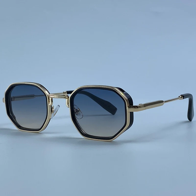Steampunk Vintage Polygon Sunglasses Men 2026 Luxury Designer Geometric Metal Frame Retro Sun Glasses Gradient Trendy Eyewear