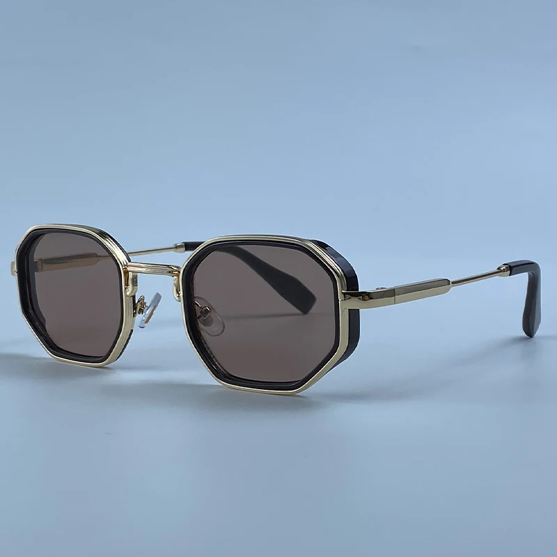 Steampunk Vintage Polygon Sunglasses Men 2026 Luxury Designer Geometric Metal Frame Retro Sun Glasses Gradient Trendy Eyewear