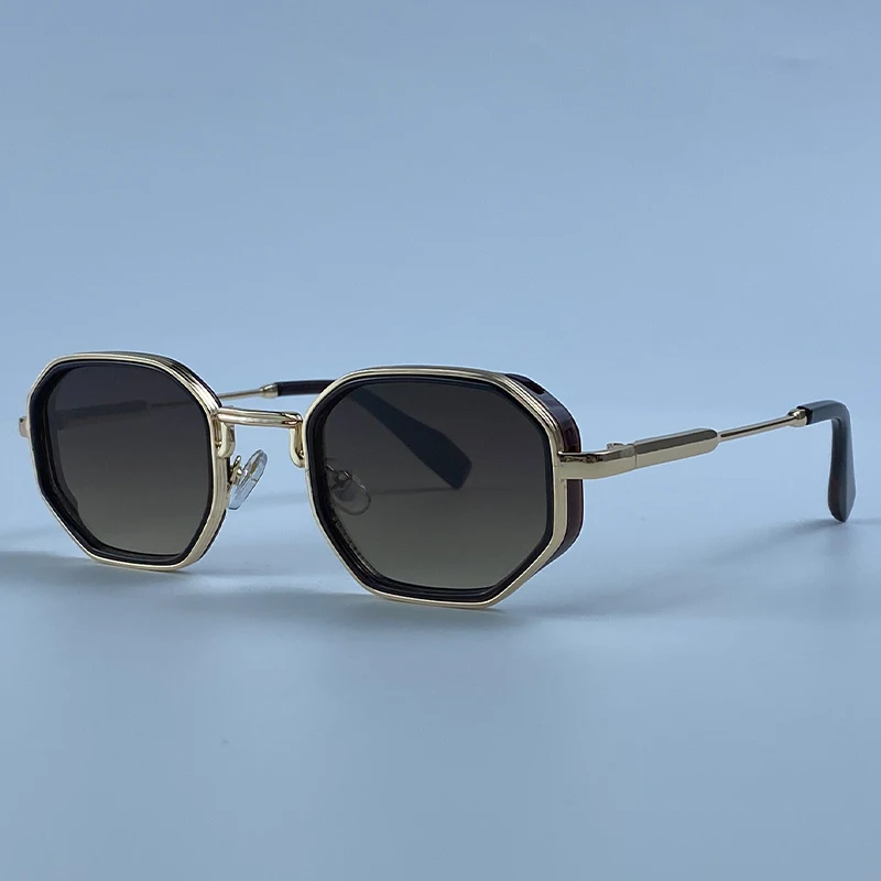 Steampunk Vintage Polygon Sunglasses Men 2026 Luxury Designer Geometric Metal Frame Retro Sun Glasses Gradient Trendy Eyewear