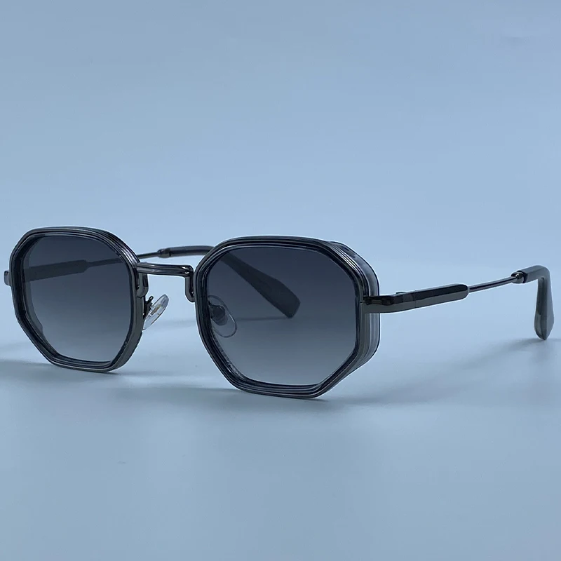 Steampunk Vintage Polygon Sunglasses Men 2026 Luxury Designer Geometric Metal Frame Retro Sun Glasses Gradient Trendy Eyewear
