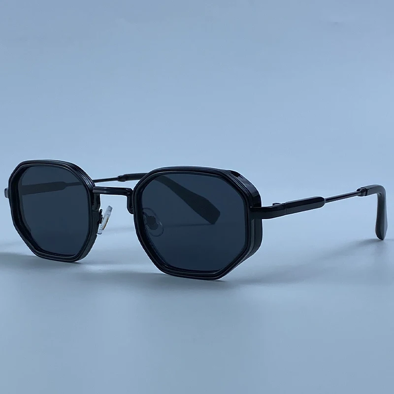 Steampunk Vintage Polygon Sunglasses Men 2026 Luxury Designer Geometric Metal Frame Retro Sun Glasses Gradient Trendy Eyewear