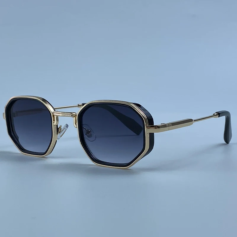 Steampunk Vintage Polygon Sunglasses Men 2026 Luxury Designer Geometric Metal Frame Retro Sun Glasses Gradient Trendy Eyewear