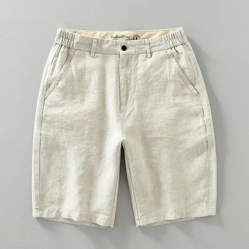 Summer New 100% Linen Shorts For Men High-quality Pure Linen Lightweight Straight Loose Casual Button Solid Short For Male Pant