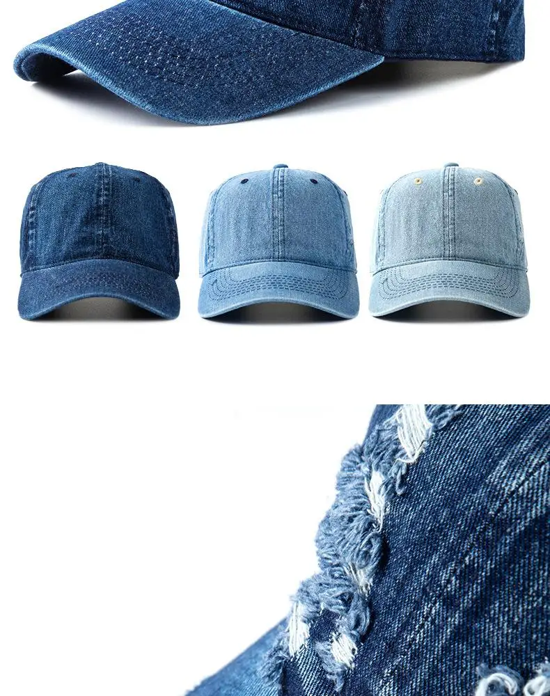 Washed Denim Baseball Cap Women Men Sunshade Breathable Spring Summer Hat Vintage Snapback Cap Female