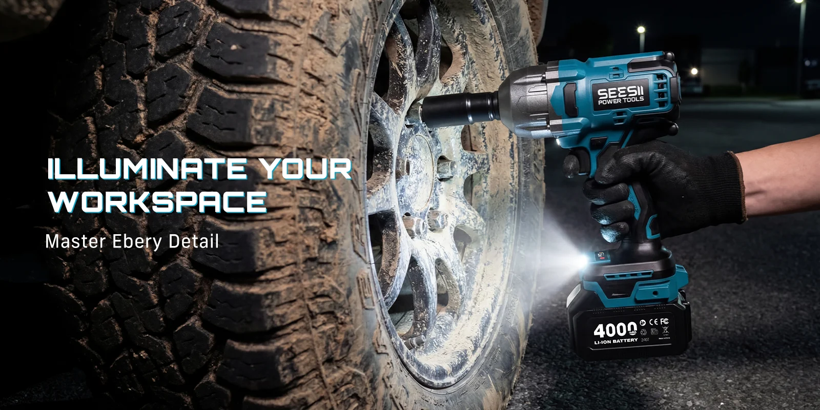 SEESII WH860 1300N.m 3-in-1 Impact Wrench & Cordless Drill & Screwdriver 1/2 Inch Brushless Motor Electric Impact Gun Kit Repair Tools With 2x4000mah Batteries LED Light For Car Truck Home DIY