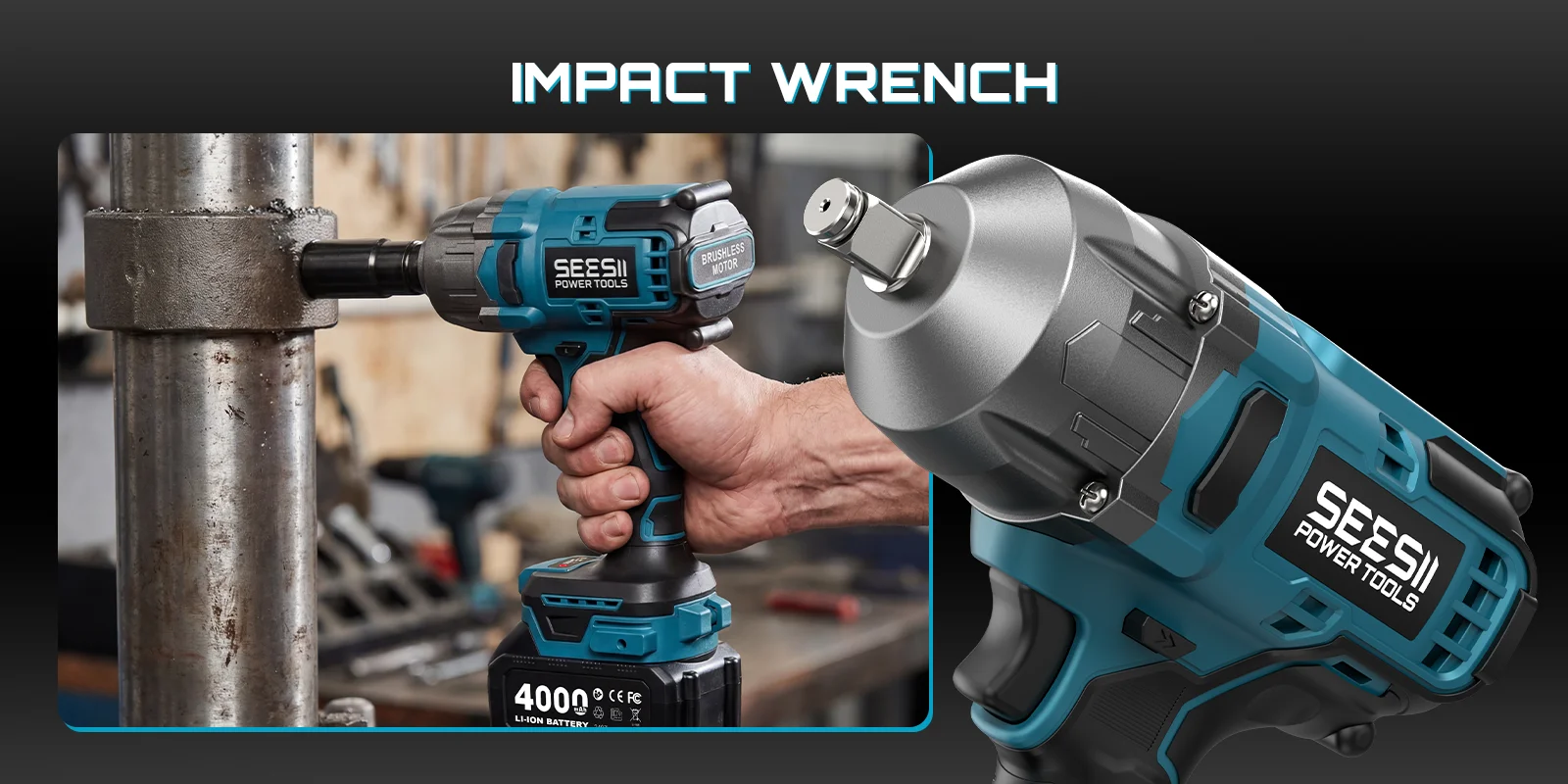 SEESII WH860 1300N.m 3-in-1 Impact Wrench & Cordless Drill & Screwdriver 1/2 Inch Brushless Motor Electric Impact Gun Kit Repair Tools With 2x4000mah Batteries LED Light For Car Truck Home DIY