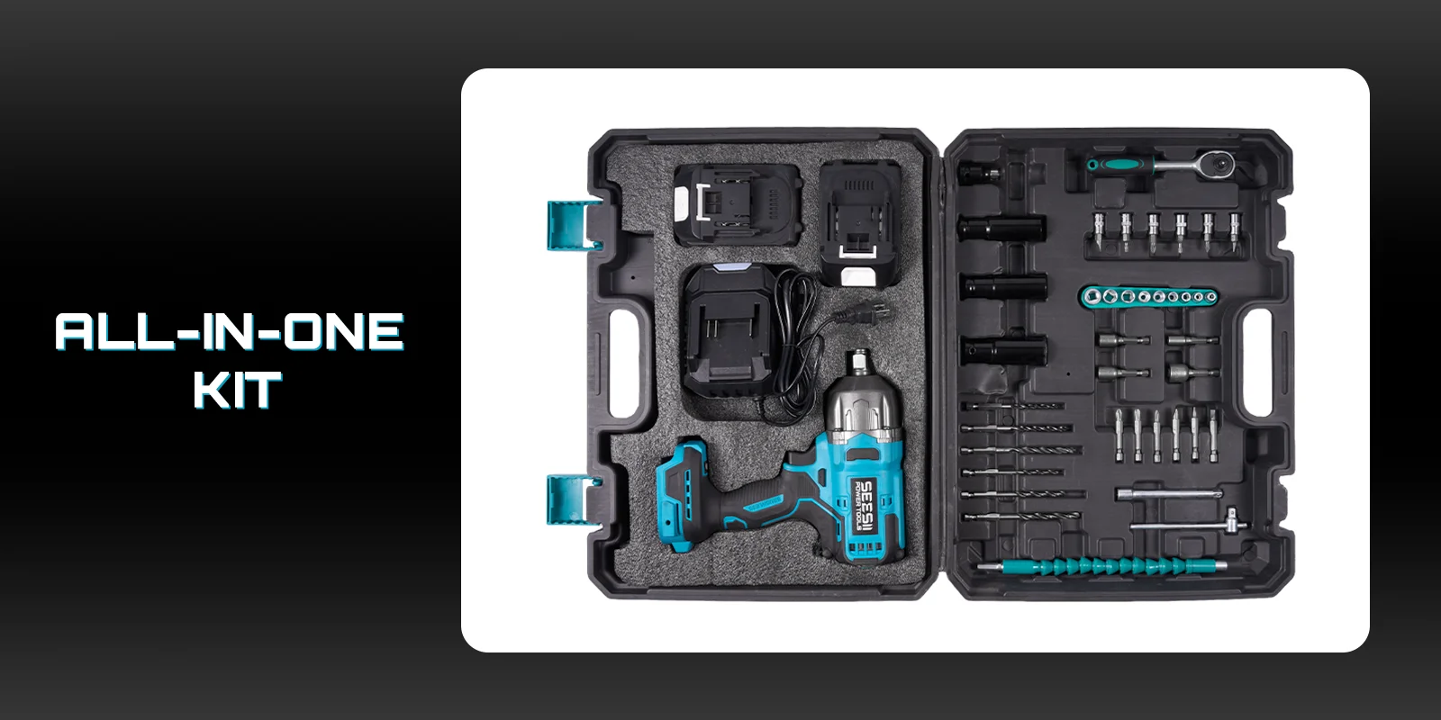 SEESII WH860 1300N.m 3-in-1 Impact Wrench & Cordless Drill & Screwdriver 1/2 Inch Brushless Motor Electric Impact Gun Kit Repair Tools With 2x4000mah Batteries LED Light For Car Truck Home DIY