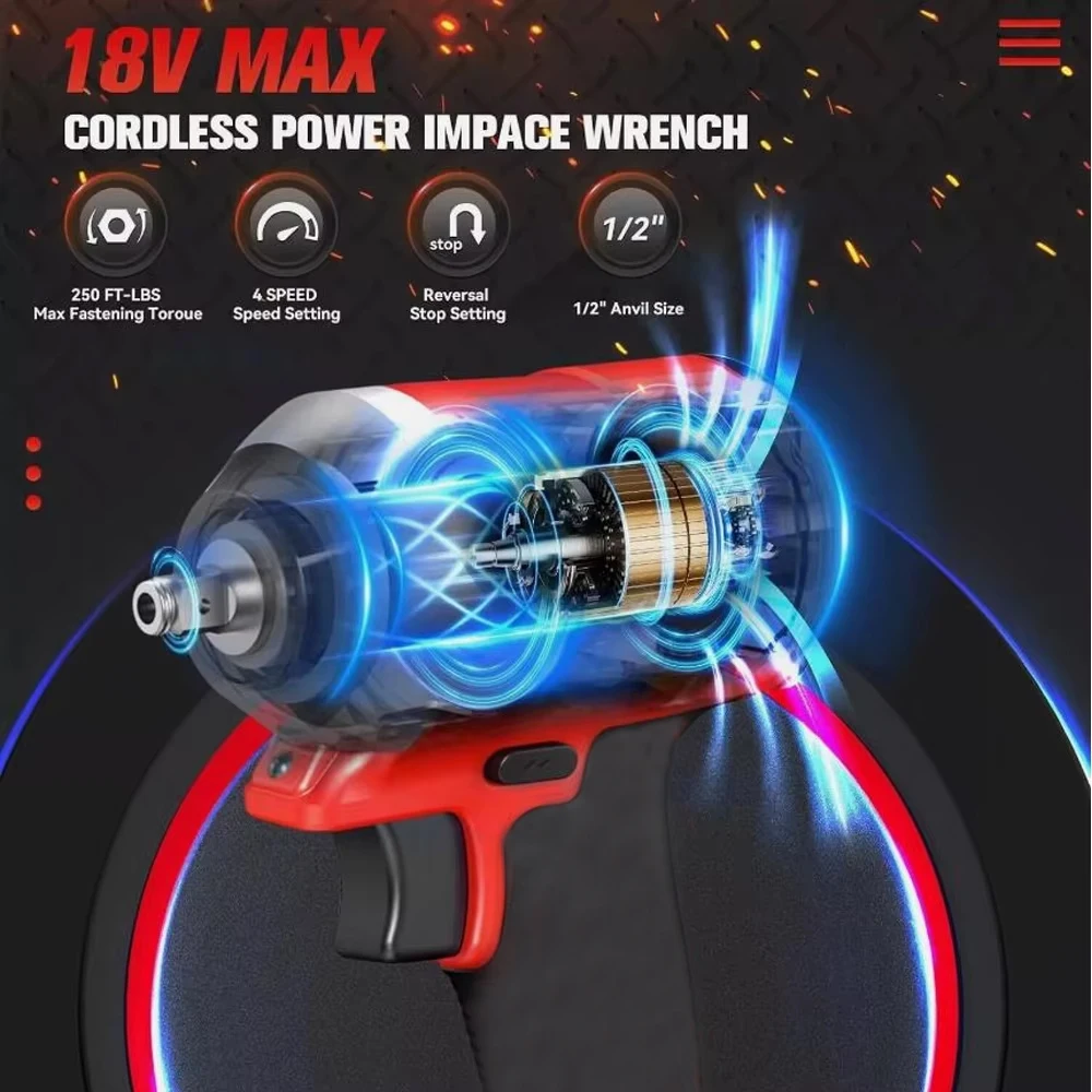 1/2\" Repair Brushless Electric Impac Wrench 4 Gears Impact Wrench 500N.m Cordless Electric Screwdriver Driver Power Tools for Milwaukee 18V Battery Pin