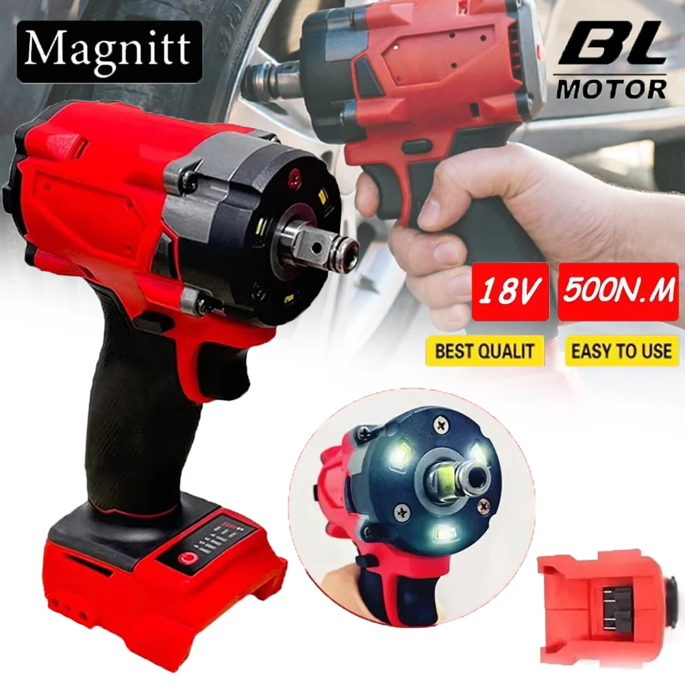1/2\" Repair Brushless Electric Impac Wrench 4 Gears Impact Wrench 500N.m Cordless Electric Screwdriver Driver Power Tools for Milwaukee 18V Battery Pin