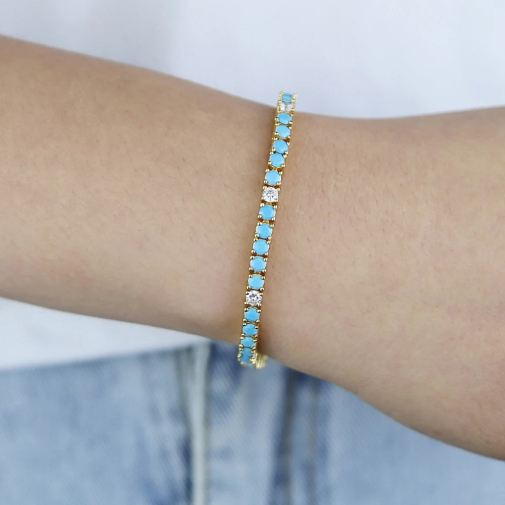 2025 New Fashion Gold Color Colorful Rainbow Bracelet 5A Cubic Zirconia CZ Enamel Geometric Tennis Chain Bangle Women Jewelry