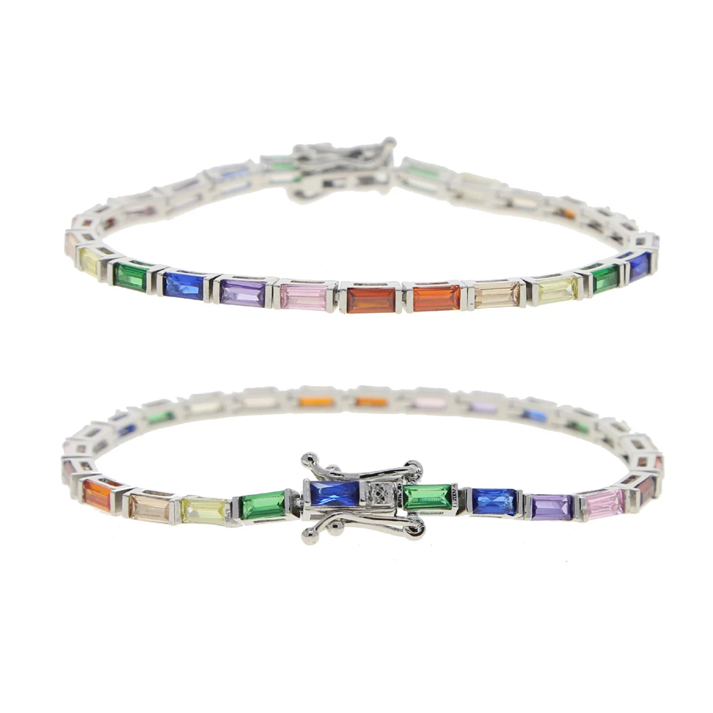 2025 New Fashion Gold Color Colorful Rainbow Bracelet 5A Cubic Zirconia CZ Enamel Geometric Tennis Chain Bangle Women Jewelry