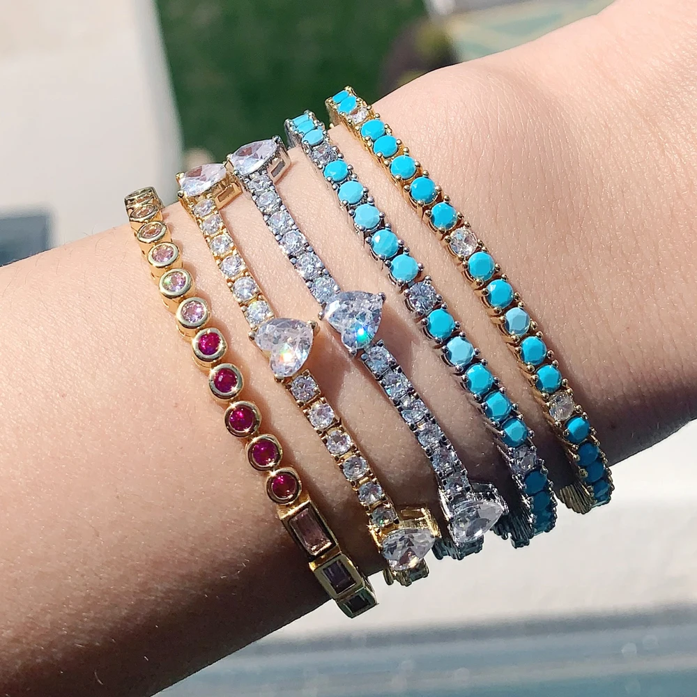 2025 New Fashion Gold Color Colorful Rainbow Bracelet 5A Cubic Zirconia CZ Enamel Geometric Tennis Chain Bangle Women Jewelry