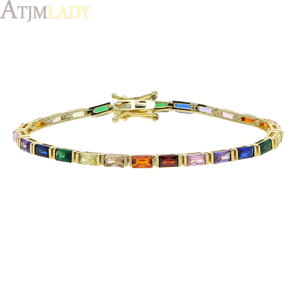 2025 New Fashion Gold Color Colorful Rainbow Bracelet 5A Cubic Zirconia CZ Enamel Geometric Tennis Chain Bangle Women Jewelry