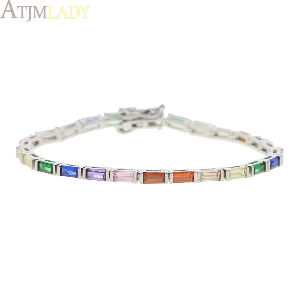 2025 New Fashion Gold Color Colorful Rainbow Bracelet 5A Cubic Zirconia CZ Enamel Geometric Tennis Chain Bangle Women Jewelry