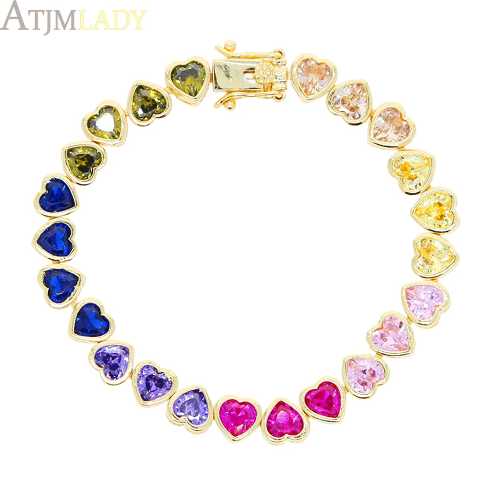 2025 New Fashion Gold Color Colorful Rainbow Bracelet 5A Cubic Zirconia CZ Enamel Geometric Tennis Chain Bangle Women Jewelry