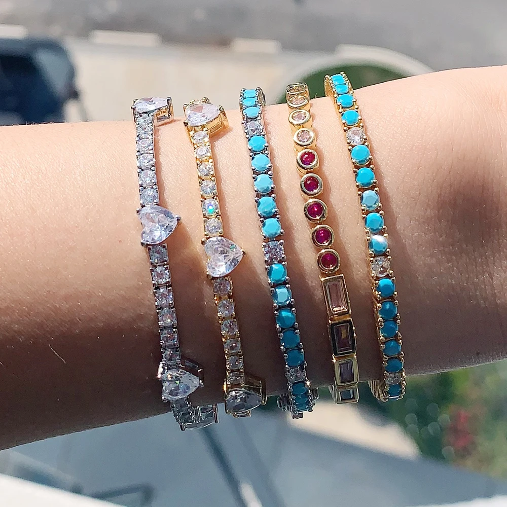 2025 New Fashion Gold Color Colorful Rainbow Bracelet 5A Cubic Zirconia CZ Enamel Geometric Tennis Chain Bangle Women Jewelry
