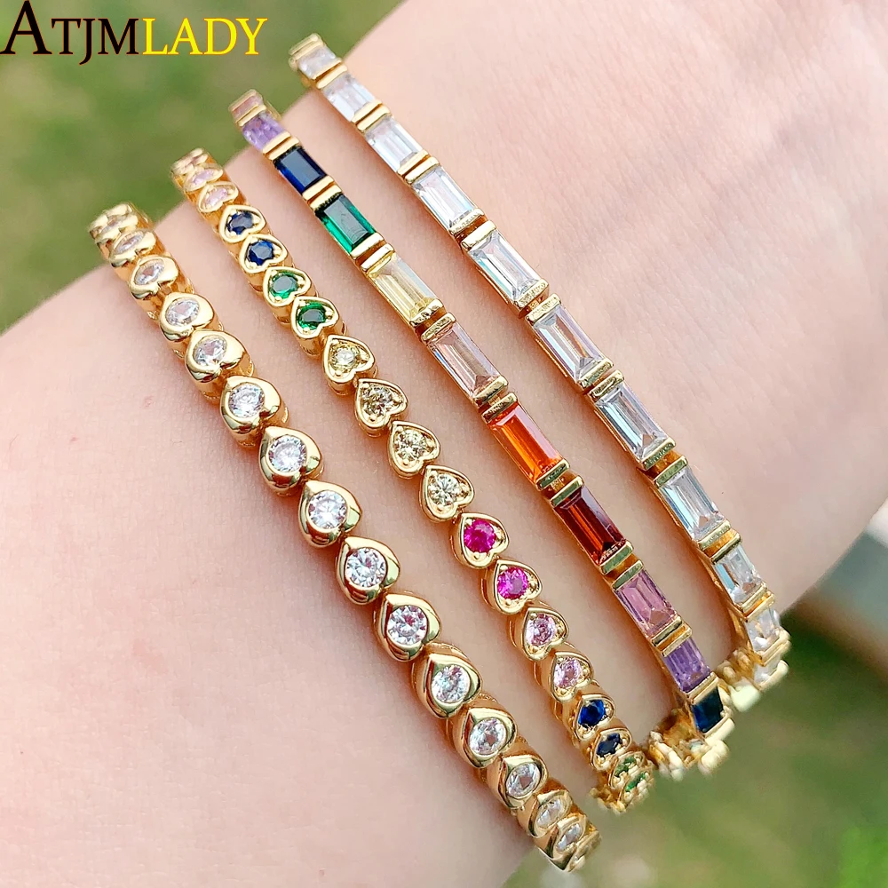 2025 New Fashion Gold Color Colorful Rainbow Bracelet 5A Cubic Zirconia CZ Enamel Geometric Tennis Chain Bangle Women Jewelry