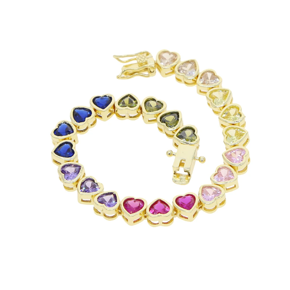 2025 New Fashion Gold Color Colorful Rainbow Bracelet 5A Cubic Zirconia CZ Enamel Geometric Tennis Chain Bangle Women Jewelry