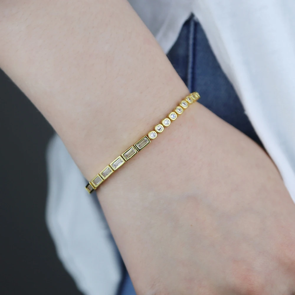 2025 New Fashion Gold Color Colorful Rainbow Bracelet 5A Cubic Zirconia CZ Enamel Geometric Tennis Chain Bangle Women Jewelry