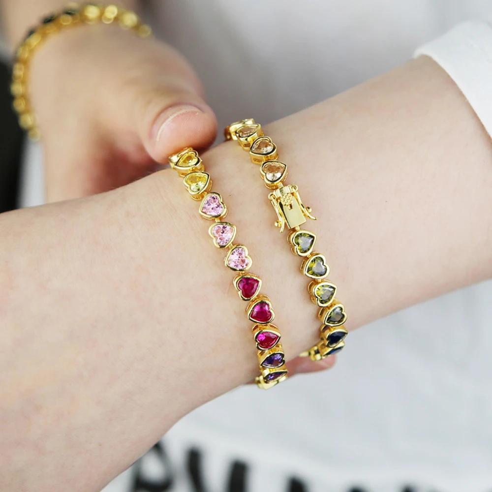 2025 New Fashion Gold Color Colorful Rainbow Bracelet 5A Cubic Zirconia CZ Enamel Geometric Tennis Chain Bangle Women Jewelry