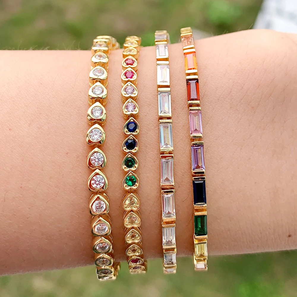2025 New Fashion Gold Color Colorful Rainbow Bracelet 5A Cubic Zirconia CZ Enamel Geometric Tennis Chain Bangle Women Jewelry