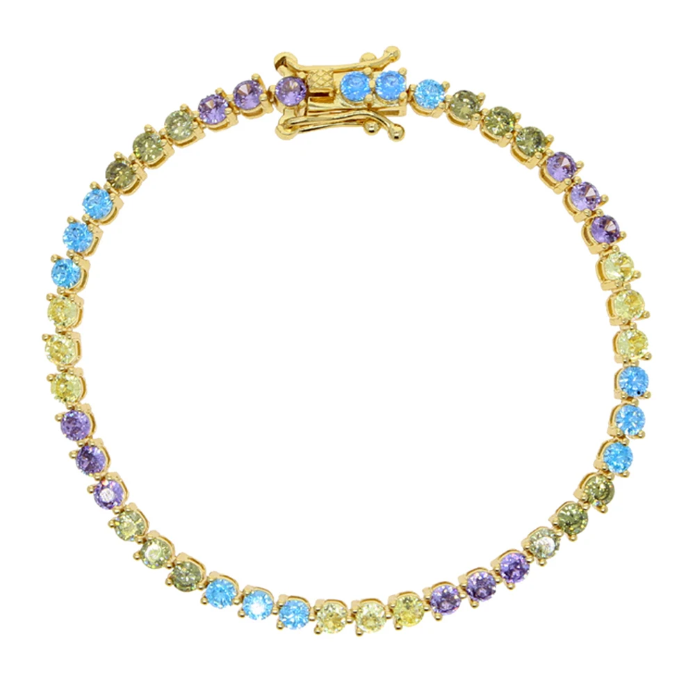 2025 New Fashion Gold Color Colorful Rainbow Bracelet 5A Cubic Zirconia CZ Enamel Geometric Tennis Chain Bangle Women Jewelry