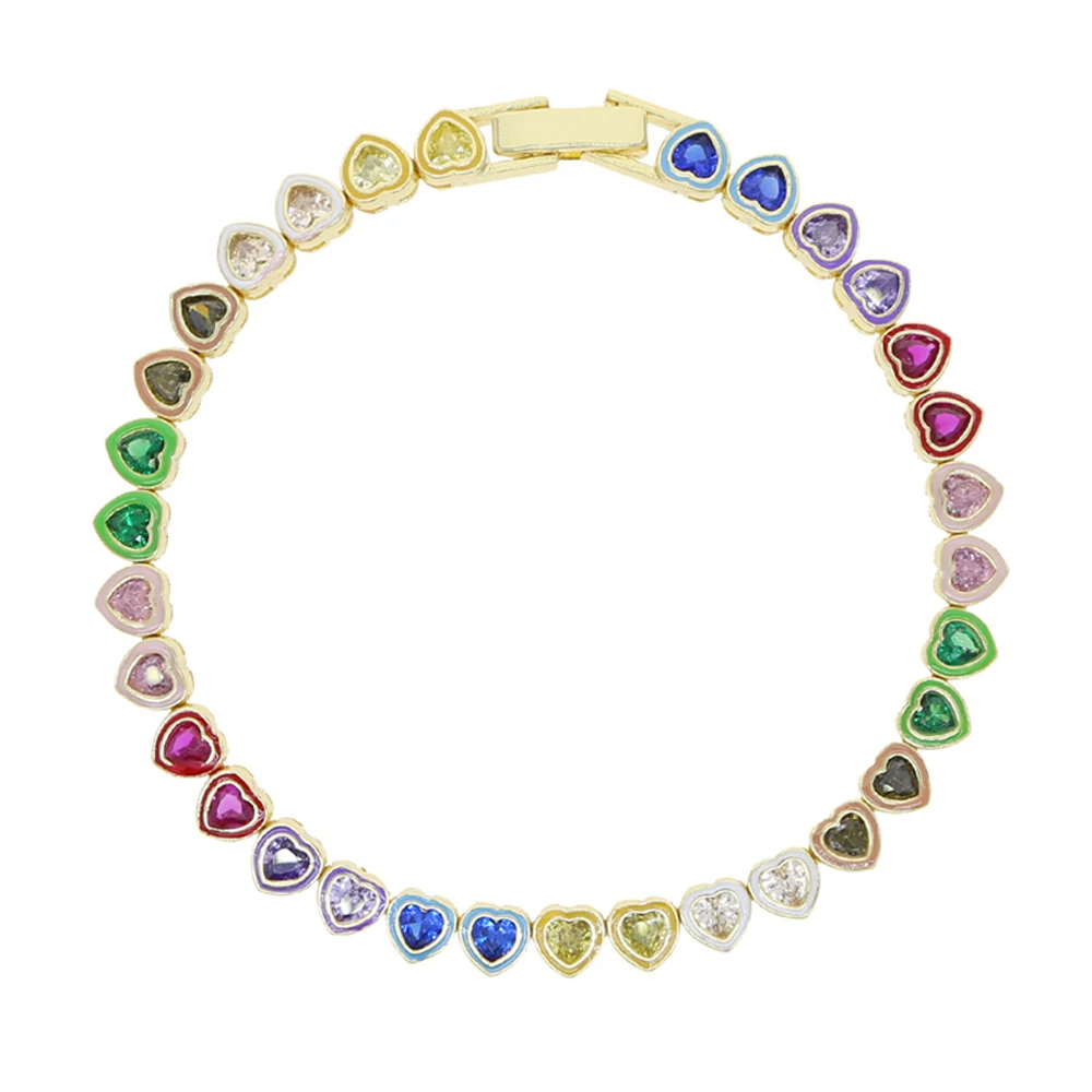2025 New Fashion Gold Color Colorful Rainbow Bracelet 5A Cubic Zirconia CZ Enamel Geometric Tennis Chain Bangle Women Jewelry