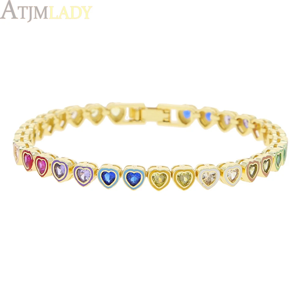 2025 New Fashion Gold Color Colorful Rainbow Bracelet 5A Cubic Zirconia CZ Enamel Geometric Tennis Chain Bangle Women Jewelry