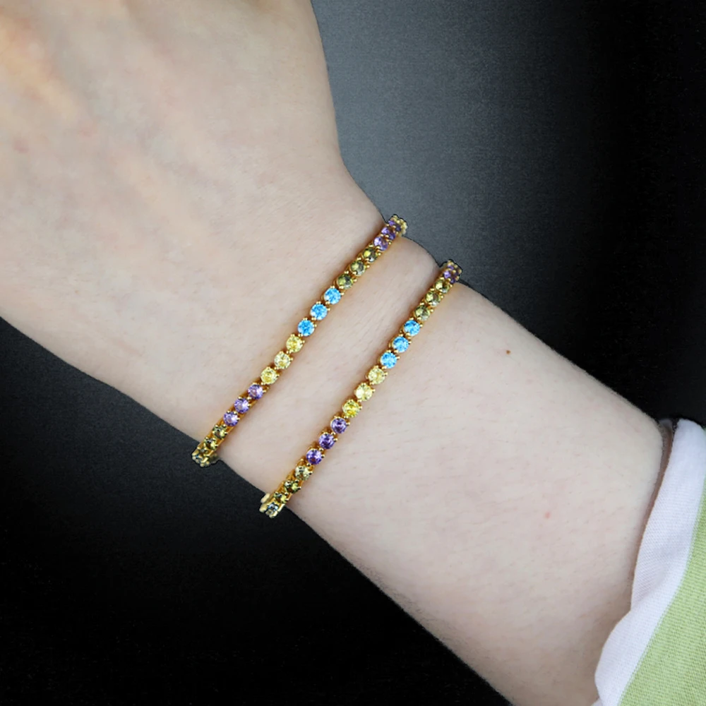 2025 New Fashion Gold Color Colorful Rainbow Bracelet 5A Cubic Zirconia CZ Enamel Geometric Tennis Chain Bangle Women Jewelry