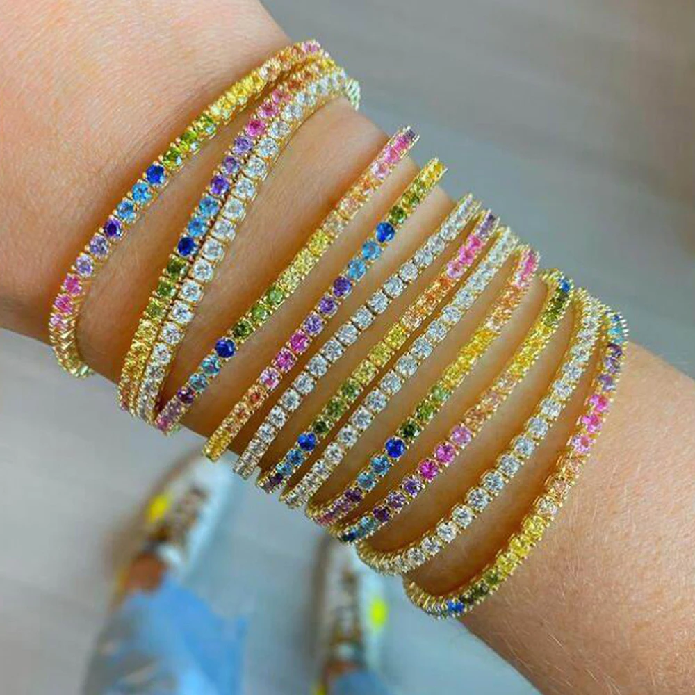 2025 New Fashion Gold Color Colorful Rainbow Bracelet 5A Cubic Zirconia CZ Enamel Geometric Tennis Chain Bangle Women Jewelry