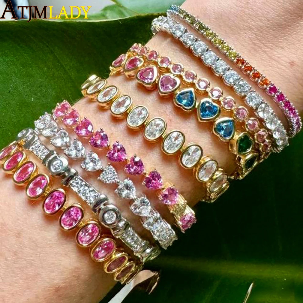 2025 New Fashion Gold Color Colorful Rainbow Bracelet 5A Cubic Zirconia CZ Enamel Geometric Tennis Chain Bangle Women Jewelry