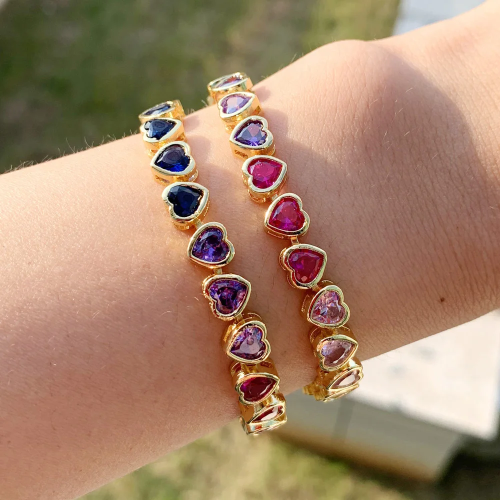 2025 New Fashion Gold Color Colorful Rainbow Bracelet 5A Cubic Zirconia CZ Enamel Geometric Tennis Chain Bangle Women Jewelry