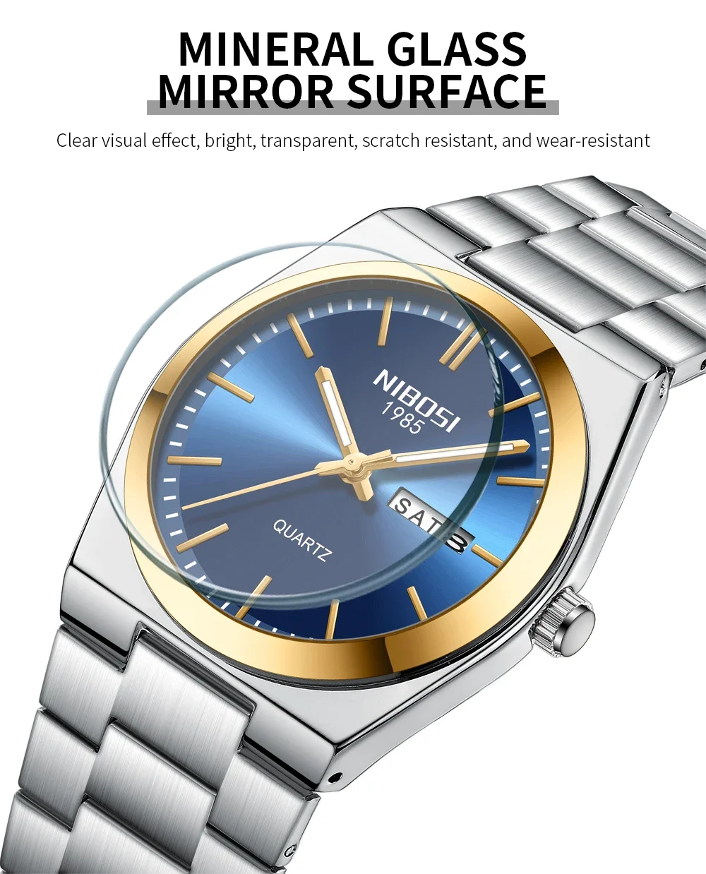 NIBOSI Luxury Mens Watches Date Week Display Luminous Waterproof Quartz Watch Simple Stainless Steel Male Relogio Masculino