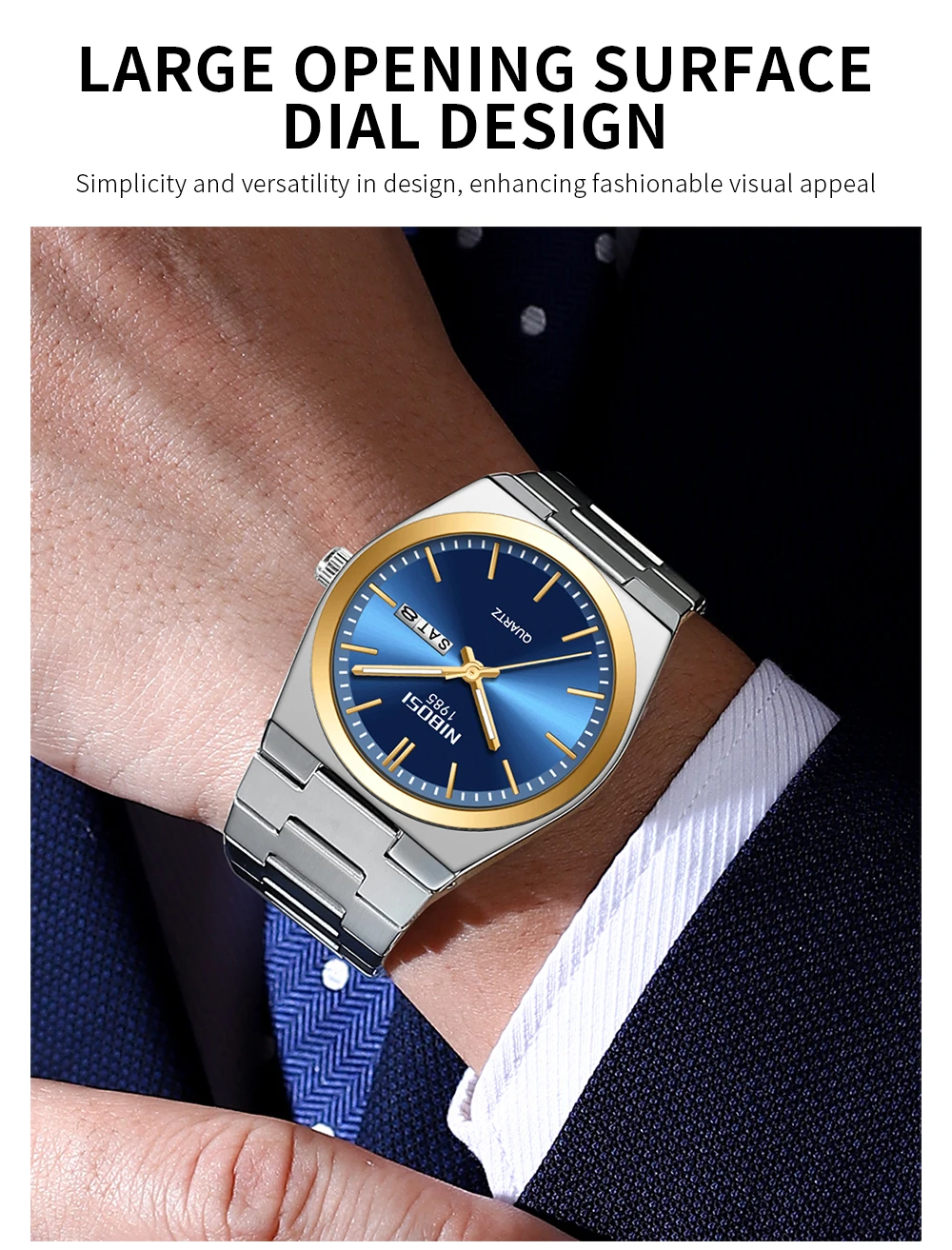 NIBOSI Luxury Mens Watches Date Week Display Luminous Waterproof Quartz Watch Simple Stainless Steel Male Relogio Masculino
