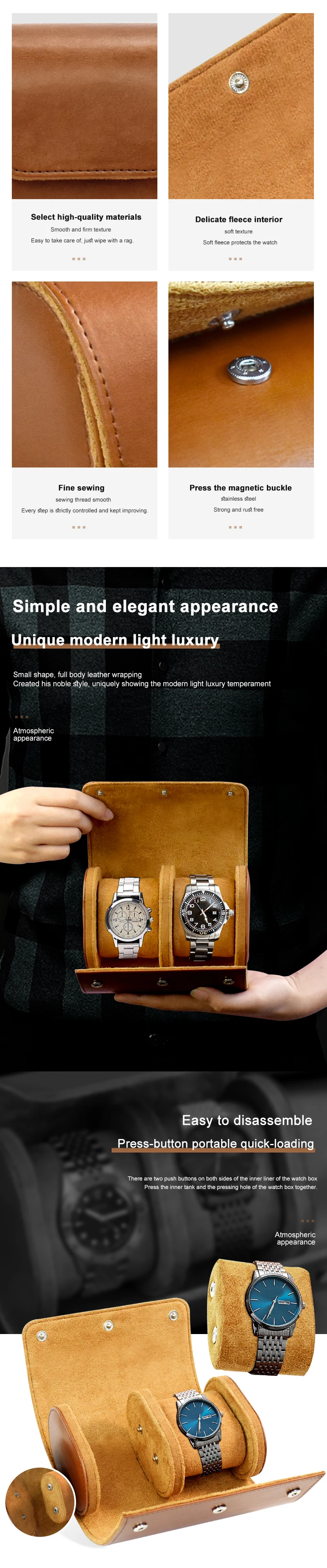 Embers Leather Watch Roll 1 2 3 Slots Luxury Genuine Watch Storage Box Travel Bag Watch Case Gift Box Watch Pouch