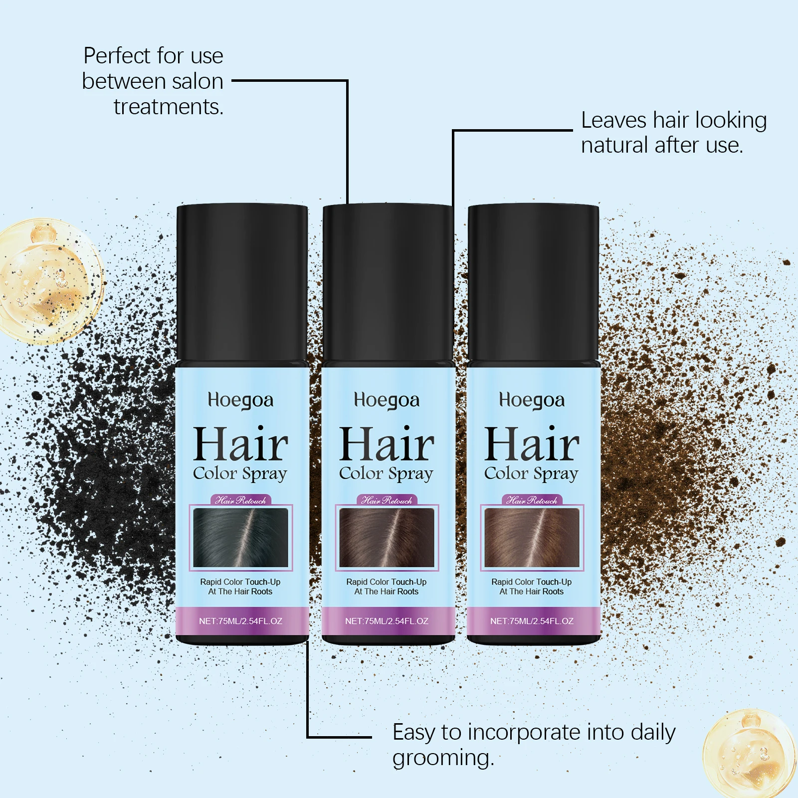 Hair Color Spray Temporary White Hair Dye Washable Non-sticky for Halloween Cosplay Party Costume Makeup Brown Hair Dye Spray