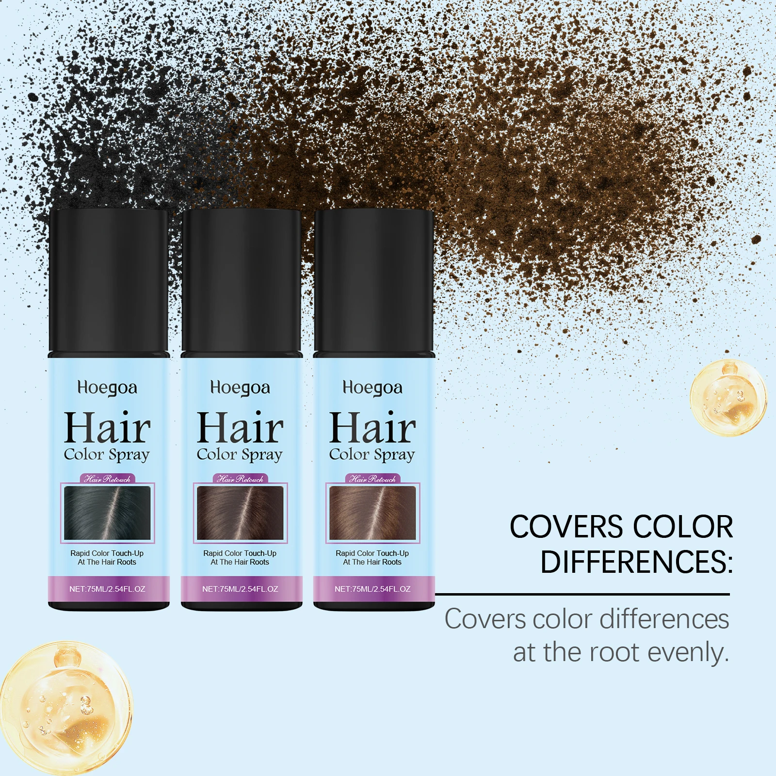 Hair Color Spray Temporary White Hair Dye Washable Non-sticky for Halloween Cosplay Party Costume Makeup Brown Hair Dye Spray